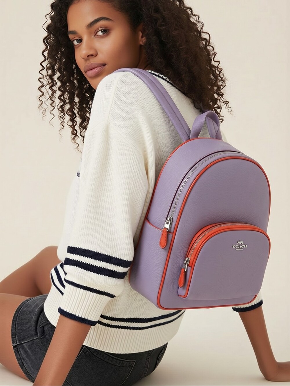 Coach Court Backpack in Colorblock,  in Light Violet/Electric Coral Color 2020's - Picture 11 of 11